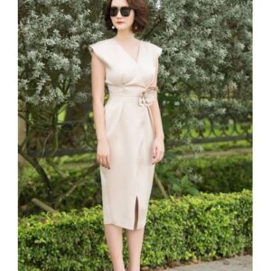 Đầm cổ tim eo đính bông xẻ tà - 2442, ảnh 2