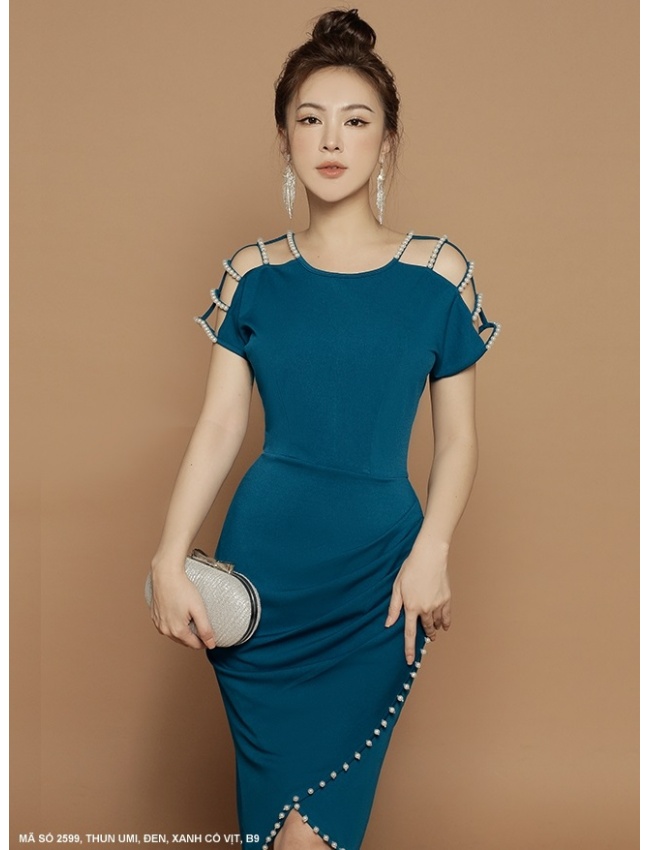 Đầm ôm vai hở lai đắp chéo - 2599, ảnh 1