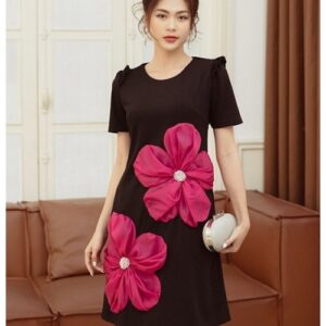 Đầm suông tay ngắn thân đính 2 bông sen lớn - 2699, ảnh 2
