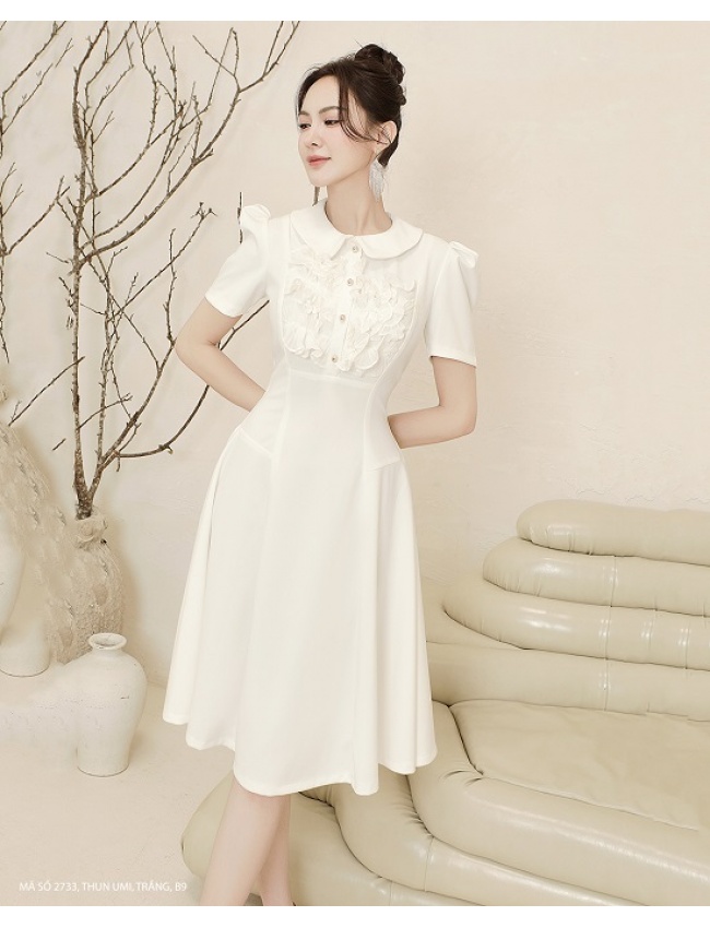 Đầm xòe cổ sen tay dún duyên dáng - 2733